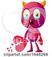 Devil Mascot Character With A Broken Heart