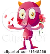 Devil Mascot Character Holding Flowers