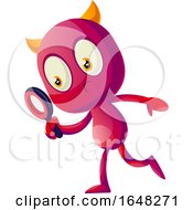 Poster, Art Print Of Devil Mascot Character Using A Magnifying Glass