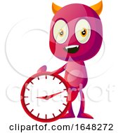 Poster, Art Print Of Devil Mascot Character Holding A Clock
