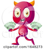 Poster, Art Print Of Devil Mascot Character Holding Cash Money