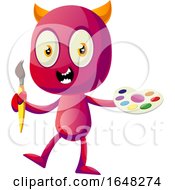 Poster, Art Print Of Devil Mascot Character Holding A Paintbrush And Palette