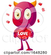 Poster, Art Print Of Devil Mascot Character Holding A Love Heart