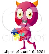 Poster, Art Print Of Devil Mascot Character Holding A Puzzle
