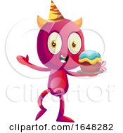 Poster, Art Print Of Devil Mascot Character Holding A Birthday Cake