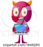 Poster, Art Print Of Devil Mascot Character Holding A Laptop