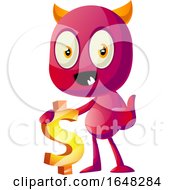 Poster, Art Print Of Devil Mascot Character Holding A Dollar Sign