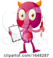 Poster, Art Print Of Devil Mascot Character Holding A Clipboard