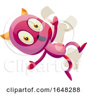 Poster, Art Print Of Devil Mascot Character Slipping On Papers