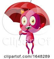 Poster, Art Print Of Devil Mascot Character Holding An Umbrella