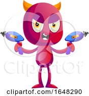 Devil Mascot Character Holding Ray Guns