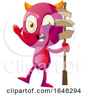 Poster, Art Print Of Devil Mascot Character Holding A Sign Post