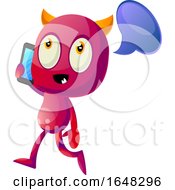 Poster, Art Print Of Devil Mascot Character Talking On A Cell Phone