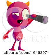 Devil Mascot Character Using A Spyglass