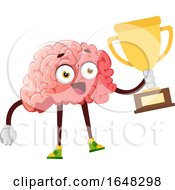 Poster, Art Print Of Brain Character Mascot Holding A Trophy