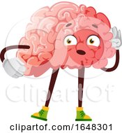 Brain Character Mascot Listening