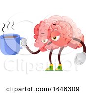 Poster, Art Print Of Brain Character Mascot Holding A Coffee Cup