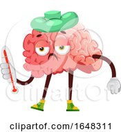 Poster, Art Print Of Sick Brain Character Mascot Holding A Thermometer