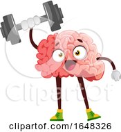 Poster, Art Print Of Brain Character Mascot Holding Up A Dumbbell