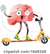 Poster, Art Print Of Brain Character Mascot On A Scooter
