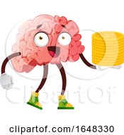 Poster, Art Print Of Brain Character Mascot Holding Gold Coins