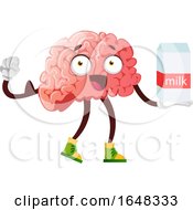 Brain Character Mascot Holding A Milk Carton