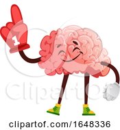 Brain Character Mascot Wearing A Foam Finger