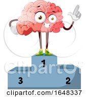Poster, Art Print Of Brain Character Mascot On A Winner Podium