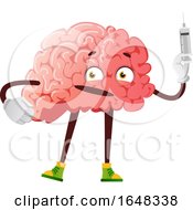 Poster, Art Print Of Brain Character Mascot Holding A Syringe