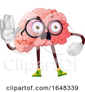 Poster, Art Print Of Teacher Brain Character Mascot Holding A Hand Up