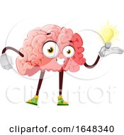 Poster, Art Print Of Brain Character Mascot Holding An Idea Light Bulb