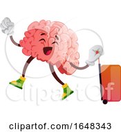 Poster, Art Print Of Brain Character Mascot With A Suitcase