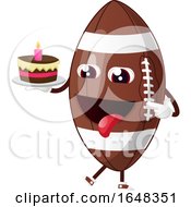 Poster, Art Print Of Cartoon American Football Mascot Character Holding A Birthday Cake