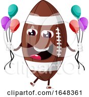 Poster, Art Print Of Cartoon American Football Mascot Character Holding Party Balloons