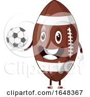Poster, Art Print Of Cartoon American Football Mascot Character Holding A Soccer Ball