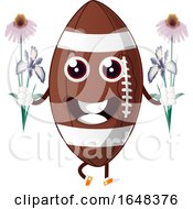 Poster, Art Print Of Cartoon American Football Mascot Character Holding Flowers