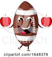 Poster, Art Print Of Cartoon American Football Mascot Character Holding Apples