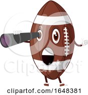 Cartoon American Football Mascot Character Looking Through A Telescope