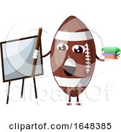 Poster, Art Print Of Cartoon American Football Mascot Character Holding Books By A White Board