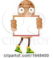 Poster, Art Print Of Cartoon Peanut Mascot Character Holding A Blank Sign