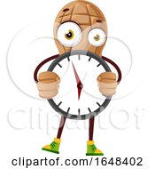 Poster, Art Print Of Cartoon Peanut Mascot Character Holding A Clock