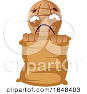 Cartoon Tired Peanut Mascot Character Holding A Pillow
