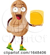 Poster, Art Print Of Cartoon Peanut Mascot Character Holding A Stack Of Coins