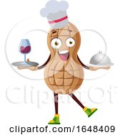 Cartoon Chef Peanut Mascot Character Holding A Wine Tray And Cloche