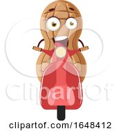 Cartoon Peanut Mascot Character Riding A Scooter
