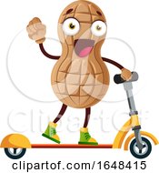 Cartoon Peanut Mascot Character On A Scooter