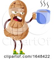 Poster, Art Print Of Cartoon Peanut Mascot Character Holding A Coffee Cup