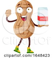 Cartoon Peanut Mascot Character Holding A Milk Carton