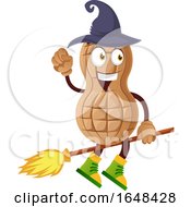 Poster, Art Print Of Cartoon Witch Peanut Mascot Character Riding A Broomstick