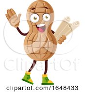 Poster, Art Print Of Cartoon Peanut Mascot Character Holding Plans